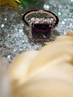 Bomb Party goldtone Amethyst-Style Square Halo Ring - Deep Purple
